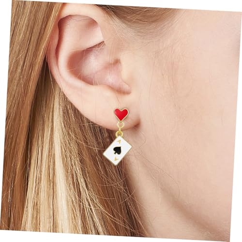 Hemobllo Damen Ohrringe Herz Dangle Ohrhänger aus Langlebiger Legierung Asymmetrische Spielkartenform mit Herz Leichte Schmuckaccessoires für Frauen für Alltag und Party von Hemobllo