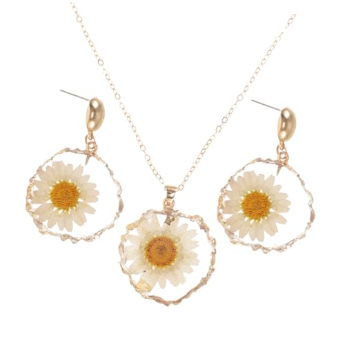 Hemobllo Damen Schmuckset mit Sonnenblumen Anhänger Statement Ohrringe und Kette Verarbeitung Elegantes Design Vielseitig Kombinierbar für Alltag und Besondere Anlässe von Hemobllo