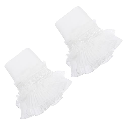 Hemobllo Damen Spitzen Fake Ärmel mit Dekorativer Rüsche Vielseitig Einsetzbare Falsche Manschetten für Kleider Pullover und Blusen Abnehmbar Eleganter Stil Weiß von Hemobllo