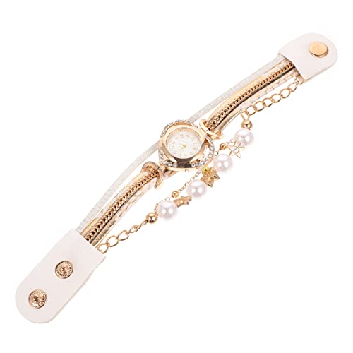 Hemobllo Damenuhr Elegante Frauenuhr. Strass Uhr Armbänder Für Frauen Valentinstaggeschenk Armreifen Für Damen Frauenanzug Austauschbar Kunstleder Weiß Mädchen Armband von Hemobllo