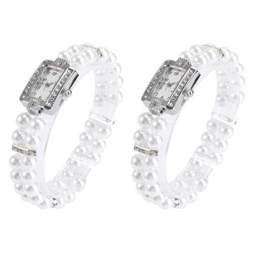 Hemobllo Damenuhren - 2 Stück Damen Perlenuhren Quarzuhren -Armbanduhr mit Imitiertem Bling-Perlenarmband Armbanduhr Mädchen von Hemobllo