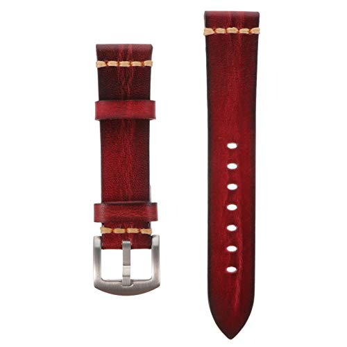 Hemobllo Zubehör Echtleder Armband Retro Rindsleder Schnellverschluss Armbanduhr Armband Metall Schnalle Armband Ersatz für M?nner Frauen 20Mm Rot Uhrenarmband von Hemobllo