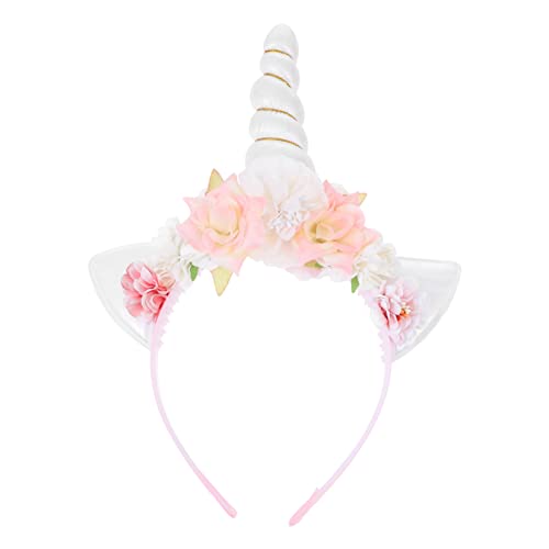 Hemobllo Einhorn Stirnband Cosplay-stirnband Haarband Für Kinder Ohren Blühen Stirnband Aus Horn Kopfschmuck Aus Horn Kinder Haargummis Ohr Kopf Haarreifen Weiß Blumen Frau Geschenk Stoff von Hemobllo