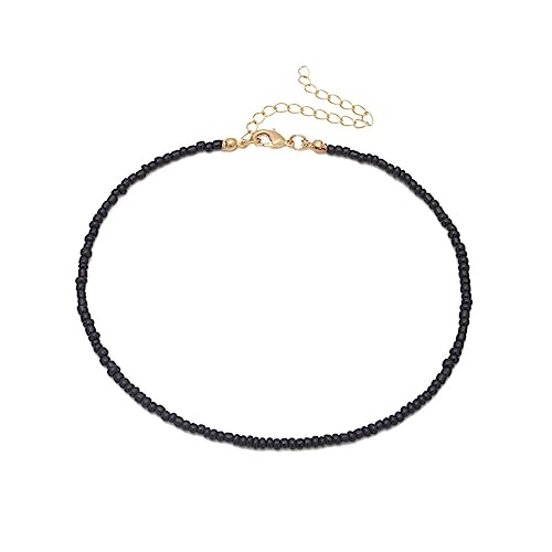 Hemobllo Einzelschicht Damen Halskette mit Bunten Reiskornperlen Kreative Einfache Boho Modeschmuck Kette Schwarz Vielseitiger Schmuck für Alltag und Party von Hemobllo