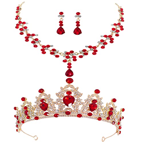 Hemobllo Elegantes Brautschmuckset Teilig mit Strass Tiara Halskette und Ohrringen für Damen Funkelndes Diadem Langlebiges Hochzeits Accessoire für Braut Festliche Anlässe von Hemobllo