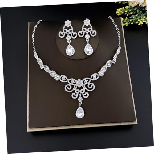 Hemobllo Elegantes Schmuckset Damen Hochzeit Teiliges mit Funkelnden Strasssteinen Halskette und Ohrstecker Modisch Vielseitig für Party Braut und Alltag Perfektes für Frauen von Hemobllo