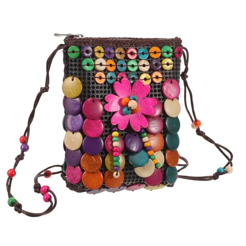 Hemobllo Ethnische Crossbody Bag aus Kokosnuss Schale mit Bunten Perlen Handgewebte Schultertasche Damen Langlebige Umhängetasche für Alltag Reisen und Strand Modischer Boho Stil von Hemobllo