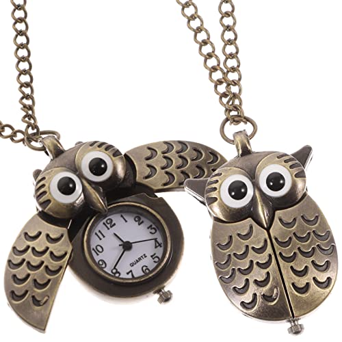 Hemobllo Eulen Halsketten Taschen Uhr:2 Stück Metall Taschenuhren mit Kette Retro Eule Taschenuhren für Männer Damen Legierung Bronze Taschenuhr Uhr Halskette Anhänger Uhr von Hemobllo