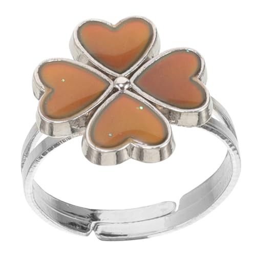 Hemobllo Farbwechsel Ring Stimmungsring mit Vierblättrigem Kleeblatt Temperaturempfindlicher Schmuck für Mädchen und Kleinkinder Niedlicher Modischer Emotion Ring von Hemobllo