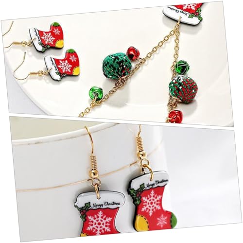 Hemobllo Festliches Weihnachts Schmuckset Damen Weihnachten Strumpf Ohrringe Halskette Glocken Anhänger Party Schmuck Vielseitig Modisch für Teen Mädchen und Frauen von Hemobllo
