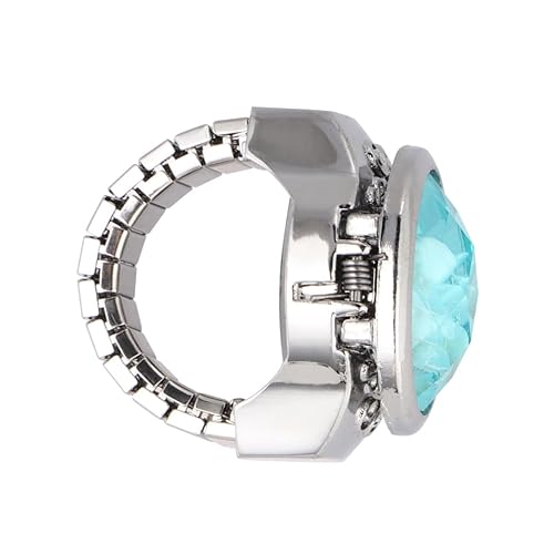 Hemobllo Fingerringuhr - Fingeruhren mit elastischem Band Oval Unisex Quarz Ringuhr Kreative Flip Ring Uhren für Damen Herren, Weiß, Lakeblau, 3 * 2.8 cm von Hemobllo