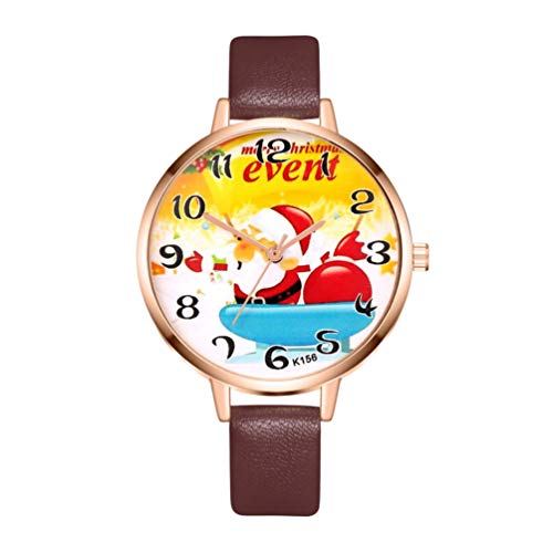 Hemobllo Damenuhr Frauenuhr Lederquarzuhr Weihnachtsuhr Freizeituhr Weihnachtliche Armbanduhr Weihnachtsmann-Musteruhr Unisex-Armbanddekoration für Kinder Kinder Erwachsene Kaffee von Hemobllo