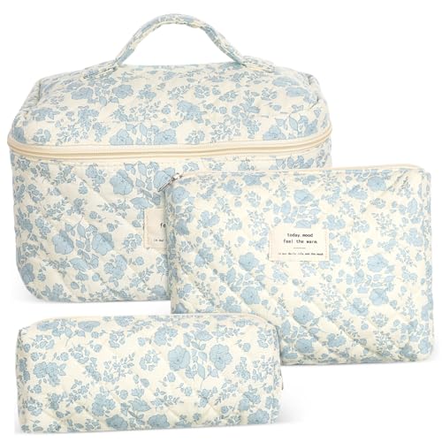 Hemobllo Gestepptes Teiliges Kosmetiktaschen mit Reißverschluss Stilvoller Reise Make Up Organizer für Damen Vielseitig Einsetzbar Leichte Handtaschen mit Floralem Design für Unterwegs von Hemobllo