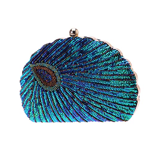 Hemobllo Glänzende Damen Abendtasche mit Perlenstickerei Handgefertigte Clutch für Hochzeit Party und Bankett Umhängetasche Pfauengrün Glitzertasche für Festliche Anlässe von Hemobllo