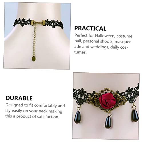 Hemobllo Gothic Choker Halskette aus Schwarzer Spitze mit Kristallperlen Vintage Halloween Kettenanhänger Kurze Clavicle Kette für Damen Eleganter Gothic Schmuck von Hemobllo
