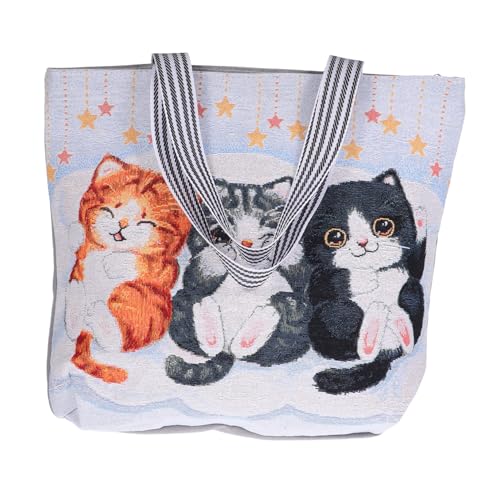 Hemobllo Große Damen Schultertasche aus Baumwolle und Leinen mit Gesticktem Katzenmotiv Weiche Umhängetasche für Alltag Arbeit und Freizeit Verschließbar Verschleißfester Boden Perfektes von Hemobllo