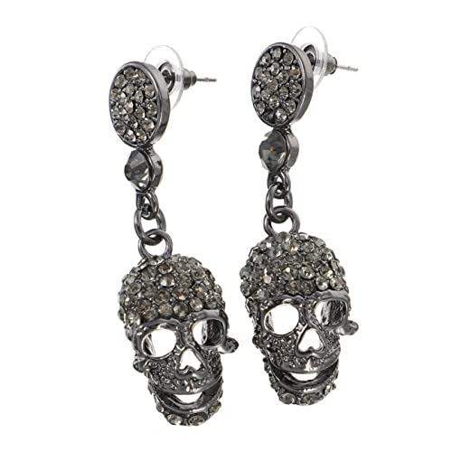 Hemobllo Halloween Skull Ohrstecker Damen Retro Exaggerated Ear Pendant mit Perlen und Strass Lustige Geschenke für Frauen Modischer Schmuck für Party und Alltag von Hemobllo