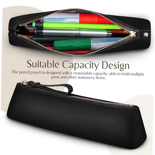 Hemobllo Handgefertigte Leder Stifteetui Vintage Design Pencil Pouch Kleine Federmappe mit Passender Kapazität für Reisen und Schule Schwarz von Hemobllo