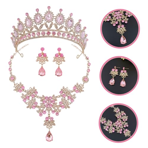 Hemobllo Hochzeits Brautschmuck mit Glitzernder Strasskrone Halskette und Ohrringen Eleganter Schmuck für Damen Langlebig und Stilvoll für Hochzeit Geburtstag und Party von Hemobllo