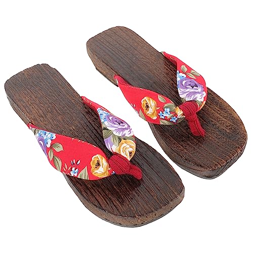 Hemobllo Japanische Holzclogs Damen Hausschuhe aus Stoff und Holz Traditionelle Blumendruck Sandalen Langlebige Pantoletten für Zuhause Outdoor Hotel und Cosplay Rot Hemobllo Japanische Holzclogs Damen Hausschuhe aus Stoff und Holz Traditionelle Blumendruck Sandalen Langlebige Pantoletten für Zuhause Outdoor Hotel und Cosplay Rot von Hemobllo