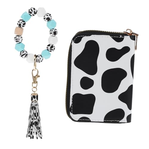 Hemobllo Kartenhalter Geldbörse mit Kuhmuster Kleines Portemonnaie mit Münzfach Armband Schlüsselanhänger Leichtes Damen Wallet Kartenetui mit Schlüsselanhänger Modisches Design von Hemobllo