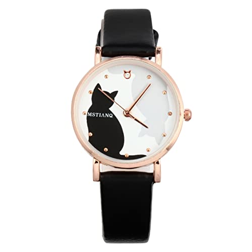 Hemobllo Katzenuhr Uhr Katzenuhren Für Damen – Süße Damenarmbanduhren Mit Pu-Lederarmband Kinderuhren Damenuhren von Hemobllo