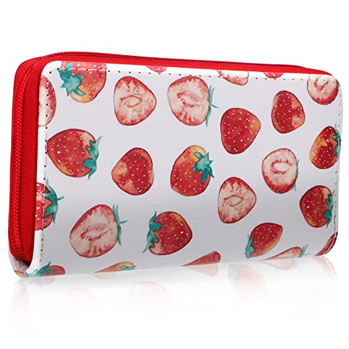 Hemobllo Kawaii Erdbeer Geldbörse Damen PU Clutch Portemonnaie mit Reißverschluss Organizer für Karten und Münzen Stilvoll Praktisch Langlebig von Hemobllo