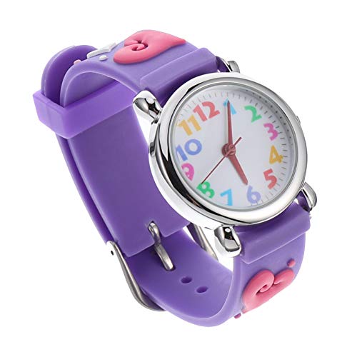 Hemobllo Anschauen Mädchen Armbanduhren Cartoon Silikonuhren 3D Silikonuhren Herzmusterzeigeruhr Silikonbanduhr 3D-herzuhren Quarzuhr Für Mädchen Karikatur Kieselgel Violett Geschenk Kind von Hemobllo