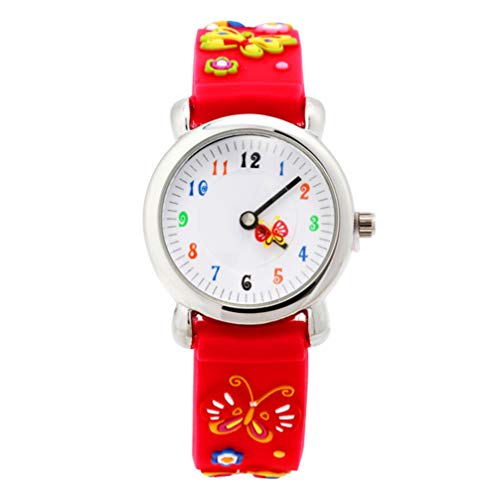Hemobllo Kinderuhr Silikonuhr Cartoon-Uhr wasserdichte 3D-Uhr Armbanduhr mit Schmetterlingsmuster Kinder-Cartoon-Armbanduhr Modesportuhren für Kinder Mädchen Jungen Rot von Hemobllo