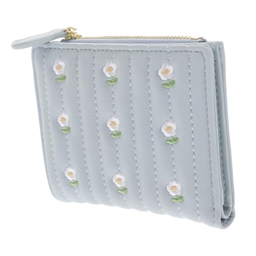 Hemobllo Kleine Bestickte Damen Geldbörse mit Münzfach Tragbare Schlüsselanhänger Brieftasche Handliche Kartenetui und Portemonnaie in Blau Kompakt und Leicht für Alltag Reise und Business von Hemobllo