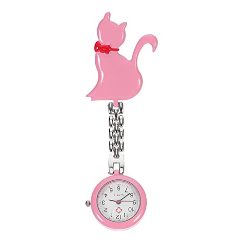 Uhr mit Niedlichen Katze Glas Revers Uhr Quarzuhr Clip Auf Uhr mit Zweite Hand Stethoskop Abzeichen Fob Medizinische Taschenuhr Schmuck Geschenk Rosa von Hemobllo