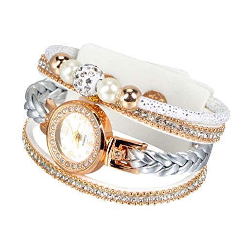 Hemobllo Kristall-quarzuhr Wickelarmband Aus Strass Armbänder Für Frauen Uhrarmband Uhren Frauen Mama Strumpffüller Armbanduhren Mit Strass Perlen Diamant Damen Weiß von Hemobllo