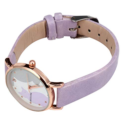 Hemobllo Katzenuhr Lässige Damenuhren Süße Uhren Lederarmbanduhr Für Damen Kinder Sehen Lila Cartoon-mädchen Sehen Mädchenuhr Violett Zifferblatt Aus Zinklegierung Gürtel Geschenk Kleinkind von Hemobllo