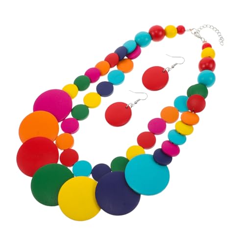 Hemobllo Mehrlagige Bunte Holzperlen Halskette Damen Boho Ethno Stil mit Afrikanischem Flair Lange Statement Kette für Frauen und Mädchen für Partys und Alltag Modisches Schmuckaccessoire von Hemobllo