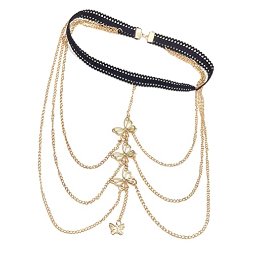 Hemobllo Mehrschichtige Bein Kette mit Elastischen Schmetterlingsanhängern Goldfarbene Bein und Körperkette für Damen Modisches Strand Accessoire Verstellbarer Bequemer Körperschmuck und von Hemobllo