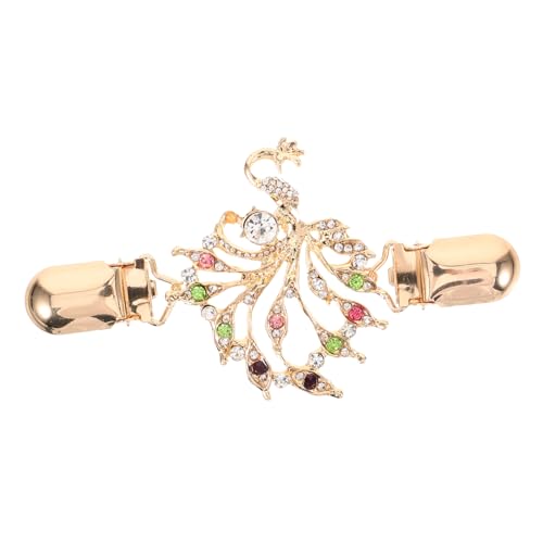 Hemobllo Metall Kleiderclip mit Pfauenmotiv Strickjacken und Schalclip für Damen Dekorativer Broschenclip mit Funkelnden Strasssteinen Vielseitiger Leichter Verschluss für Hemd und Mantel von Hemobllo