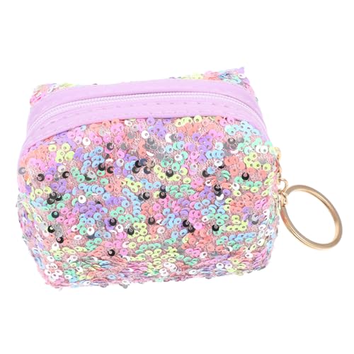 Hemobllo Mini Münzbeutel Damen Glänzende Pailletten Geldbörse Schlüsselanhänger Kleine Kompakte Portemonnaie Change Wallet für Frauen Modisch Tragbar Rainbow Color von Hemobllo