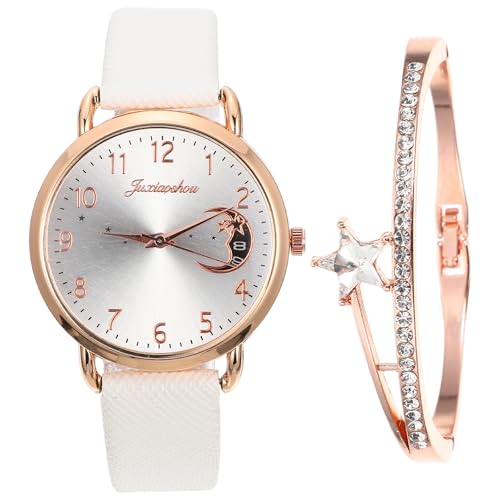 Hemobllo Elegante Damen Armbanduhr im Sternen Mond Design Exquisite Quarz Uhr mit Lederarmband für Frauen Ideales für Festivals und Besondere Anlässe von Hemobllo