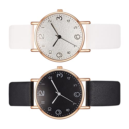 Hemobllo 2 Stücke Quarz Uhren für Frauen Quarzuhr mit Lederband Für Geburtstag Valentines Day Weiß Schwarz von Hemobllo