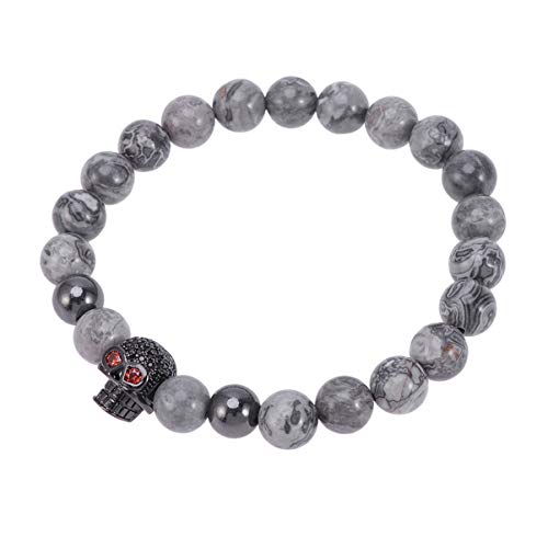 Hemobllo Modisches Armband Dekoration Armband 1 Stück Schwarzer Schädel Design Armband Dekorative Exquisite Halloween Armband Naturstein Armband Stein Perlen Armband für Erwachsene Männer von Hemobllo