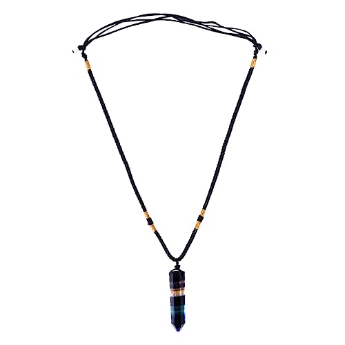 Hemobllo Natürliche Halskette Farbiger Fluorit Sechskant Anhänger Verstellbar Pulloverkette Damen Herren Langlebig und Leicht von Hemobllo