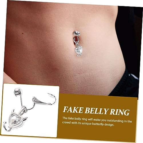 Hemobllo Non Piercing Bauchnabelring Damen Clip Herz Zirkonia Anhänger Weiß Wiederverwendbar Elegant Körperschmuck Für Strandparty Cosplay Freundinnen von Hemobllo