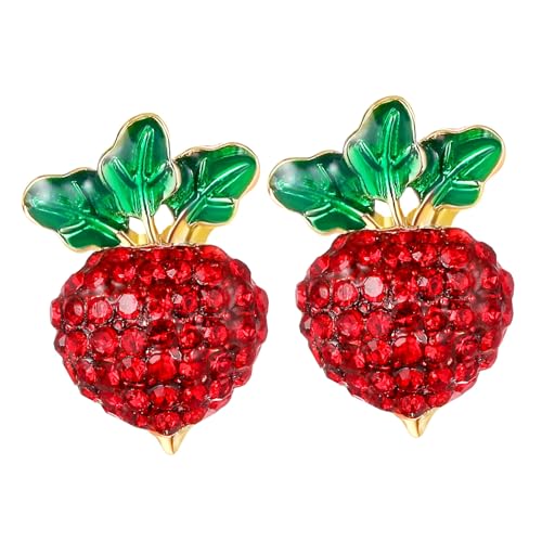 Hemobllo Radieschen Ohrstecker Damen Ohrringe mit Buntem Emaille und Strass Accessoires für Frauen und Mädchen Kreatives Design für Alltag und Partys von Hemobllo