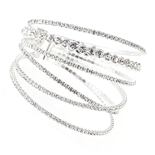 Hemobllo Rhinestone Armband Damen Glänzendes Kristallarmband mit Sechs Reihen Elastischer Draht Armreif Modisches Individuelles Schmuckstück für Alltag und Fest Silber von Hemobllo