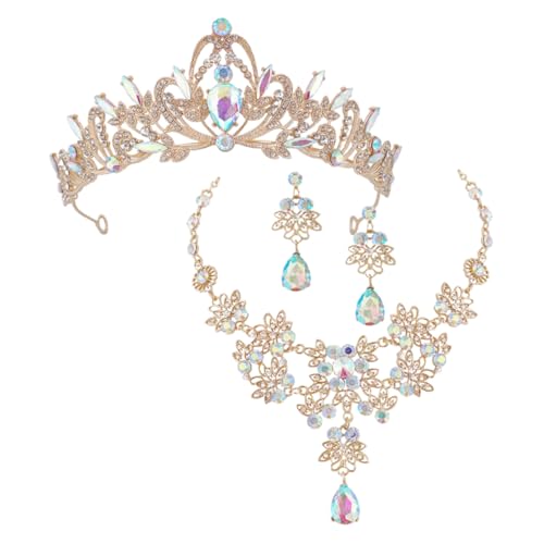 Hemobllo Rhinestone Brautschmuck Set mit Krone Halskette und Ohrhängern Funkelndes Hochzeitsschmuck Set für Frauen Elegantes Geburtstagsgeschenk Langlebiges und Sicheres Material von Hemobllo