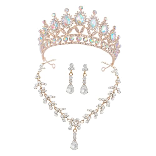 Hemobllo Rhinestone Kristallkrone Brautschmuck mit Tiara Halskette und Ohrringen Eleganter Hochzeitsschmuck für Damen Leichtes Langlebiges Material für Festliche Anlässe von Hemobllo