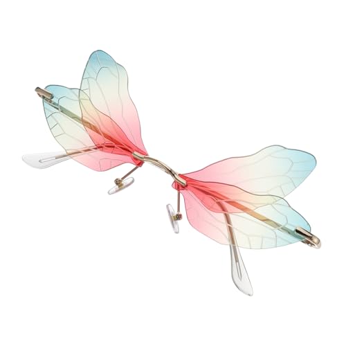 Hemobllo Rimless Flügelförmige Sonnenbrille Damen Leicht Transparent Modisch Robustes Metall PC Material Für Alltag Party Urlaub von Hemobllo