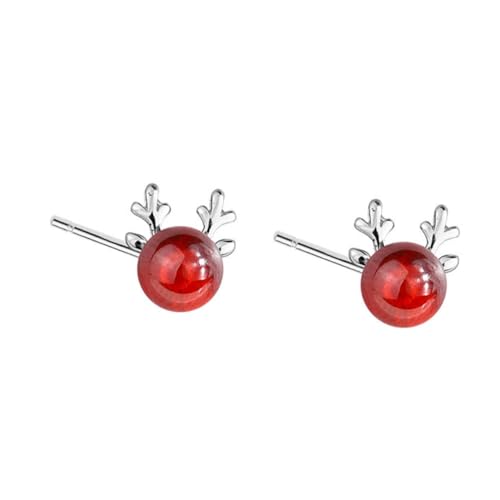 Hemobllo Rote Antler Ohrstecker aus Sterling Silber für Frauen Niedliches Design Zierliche Ohraccessoires für Weihnachten Geburtstage und Festliche Anlässe von Hemobllo