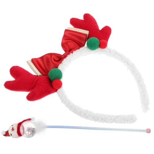 Hemobllo Rotes Plüsch Rentier Geweih Stirnband Teiliges Xmas Haarreif mit Zauberstab Schneemann Weicher Cosplay Kopfschmuck für Weihnachtsfeier Partyfotos Festlicher Haarschmuck für Damen von Hemobllo