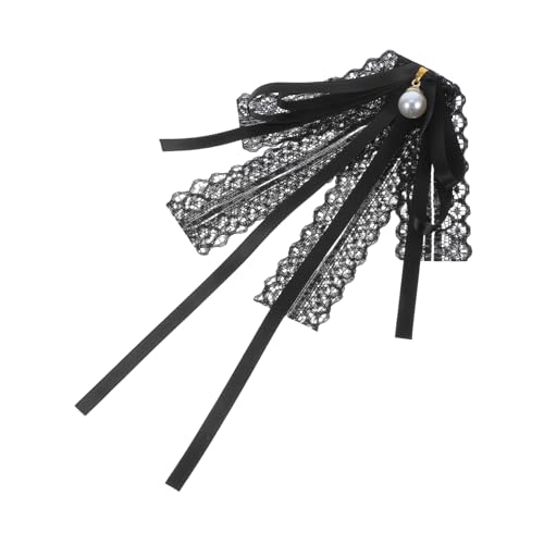 Hemobllo Schwarze Spitzen Brosche Schleifen Anstecker Eleganter Stoff Bindeschleifen Halsschmuck für Damen und Mädchen Modisches Kleidungszubehör mit Pin Passend für Kragenlose Blusen und von Hemobllo